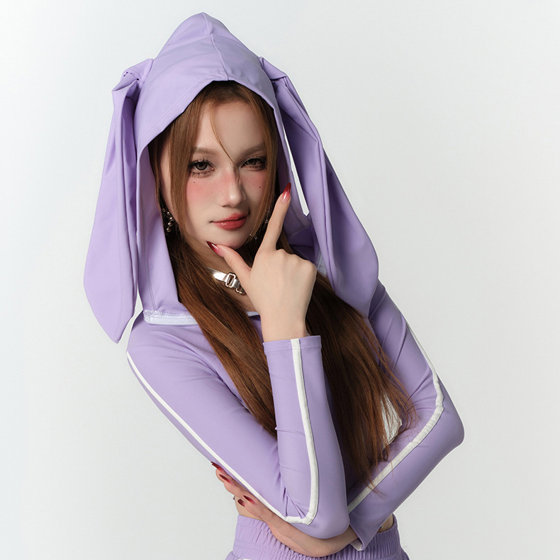 비치웨어 4PCS 긴팔 반바지 해변 운동복 피트니스 퍼플 - 상세 이미지 3