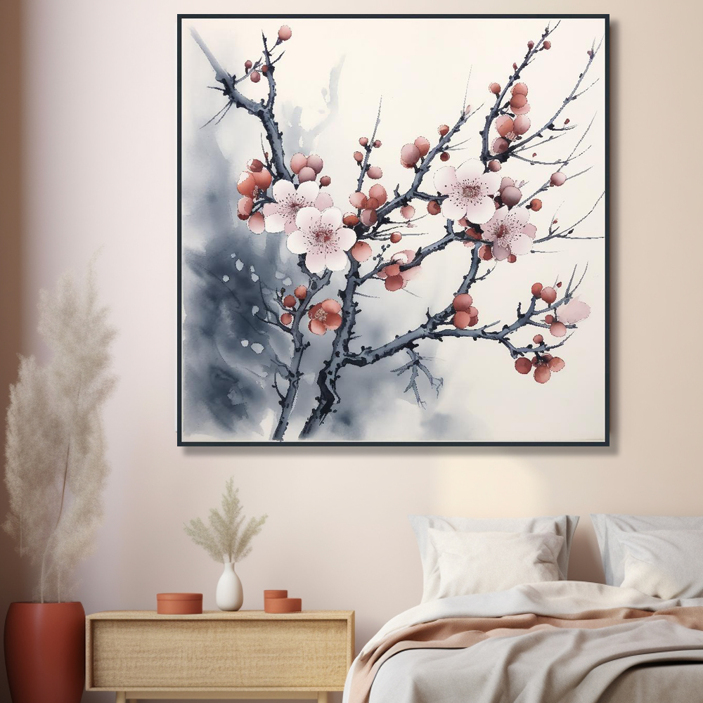 봄의화음 45x45cm 무광골드 알루미늄액자 매화그림 - 상세 이미지 5