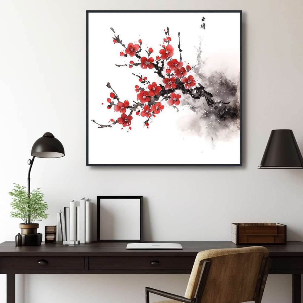 봄의화음 45x45cm 무광골드 알루미늄액자 매화그림 - 상세 이미지 3