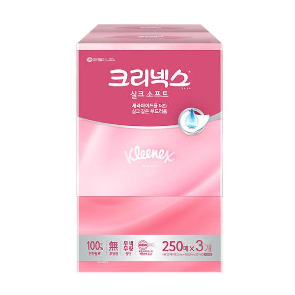 유한킴벌리 크리넥스 실크소프트 각티슈 250매 3개입 곽티슈 미용티슈 : 내추럴트리