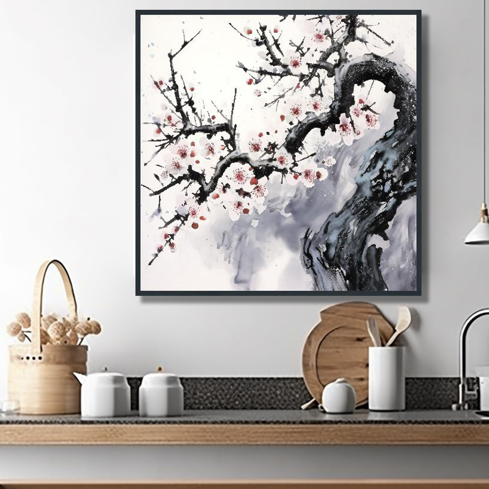 봄의화음 45x45cm 무광골드 알루미늄액자 매화그림 이미지 6
