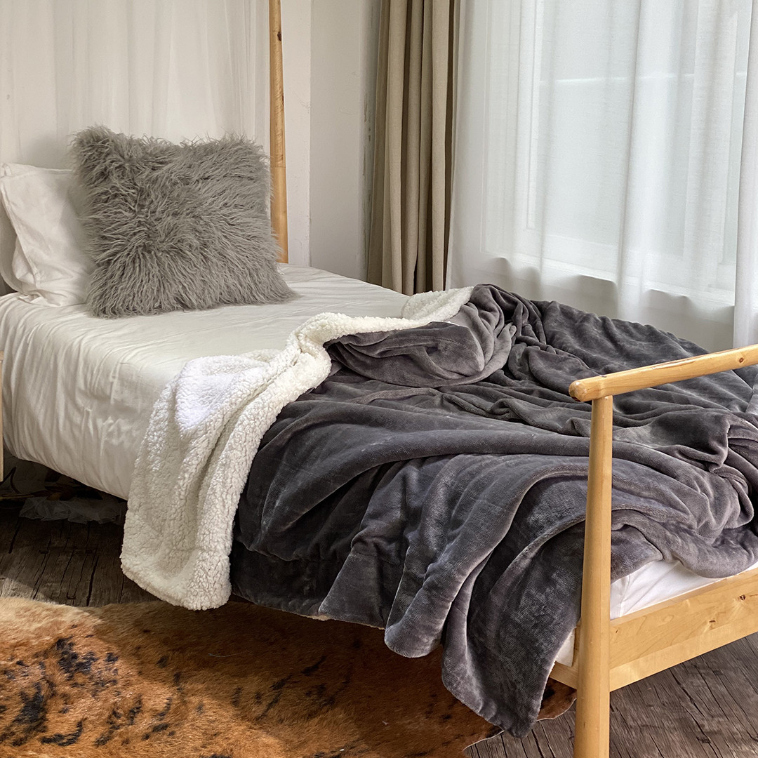 두꺼운 양털 밍크 극세사 담요 슈퍼 싱글 그레이