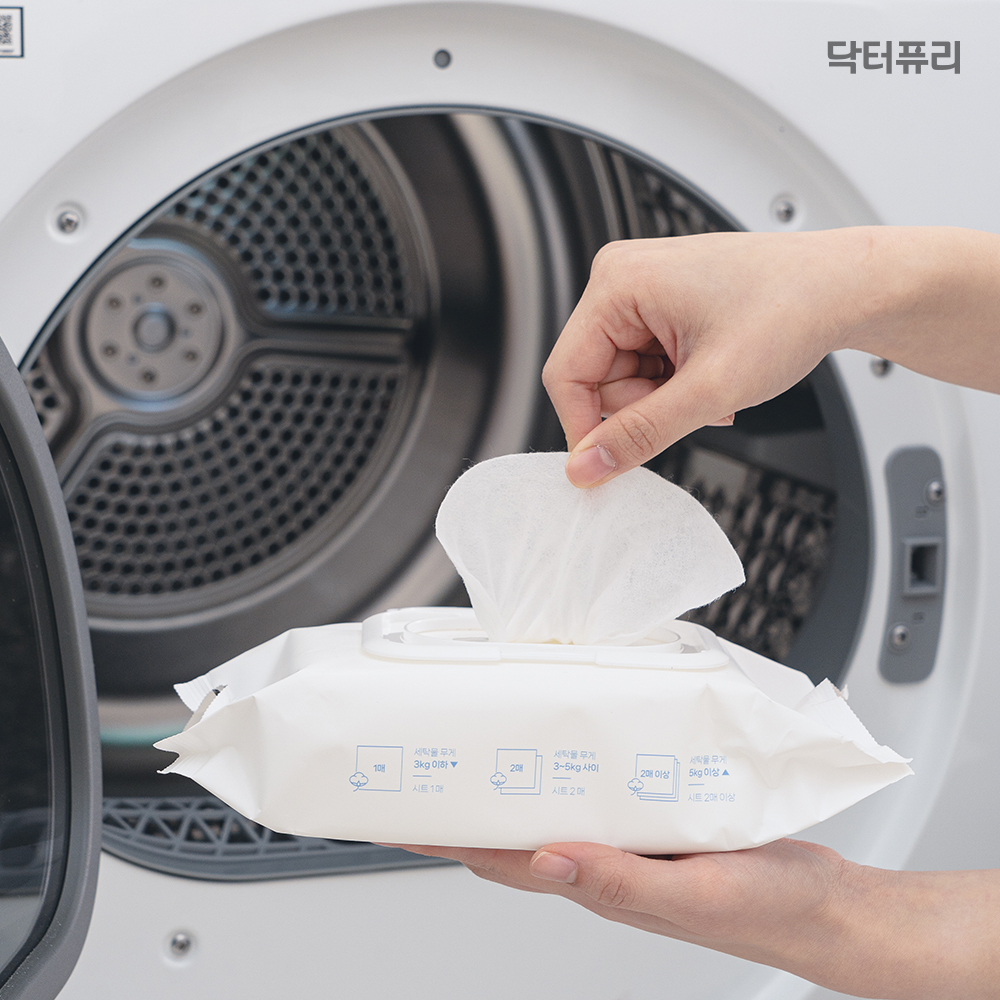 닥터퓨리 건조기시트 섬유유연제 80매 x 2입(160매) 파우더향 캡형 드라이시트 정전기제거 - 메인 이미지