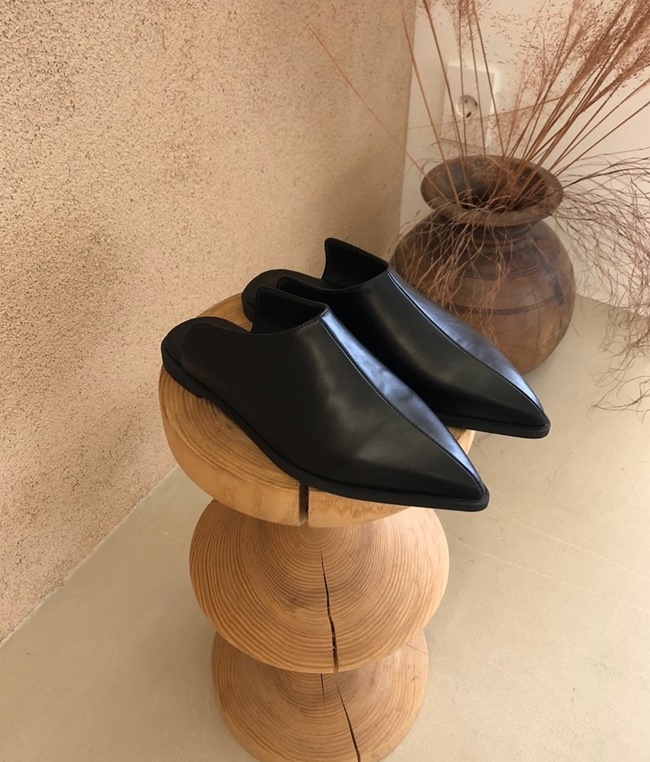 여성 가죽 레더 가벼운 스틸레토 뾰족코 라인 뮬 블로퍼 슬리퍼