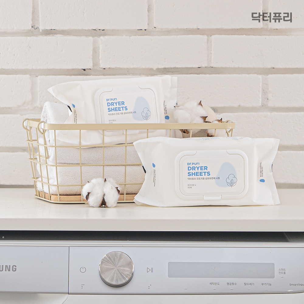 [세탁망증정] 닥터퓨리 건조기시트 섬유유연제 80매 x 2입(160매) 파우더향 드라이시트