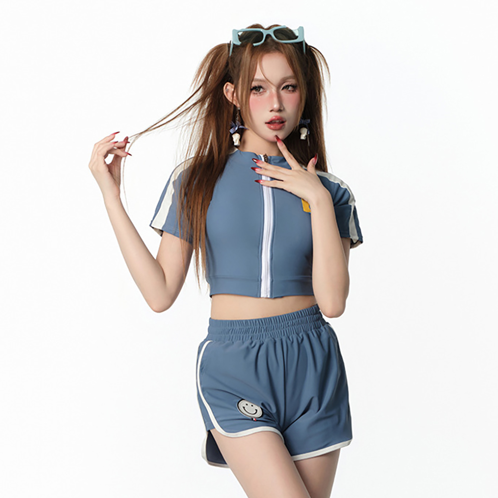 여자 운동복 3PCS 반팔 반바지 해변 피트니스 비치웨어 - 상세 이미지 3
