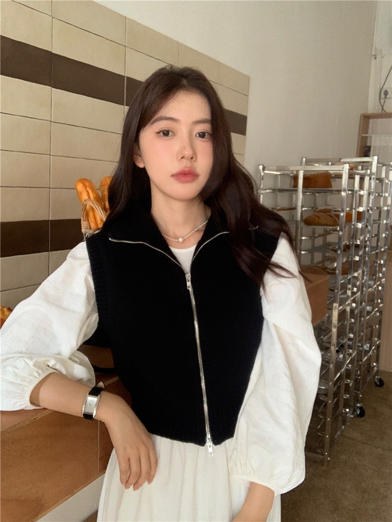 앙포레 하이넥 니트 조끼 블랙 레이어드 베스트 이미지 2