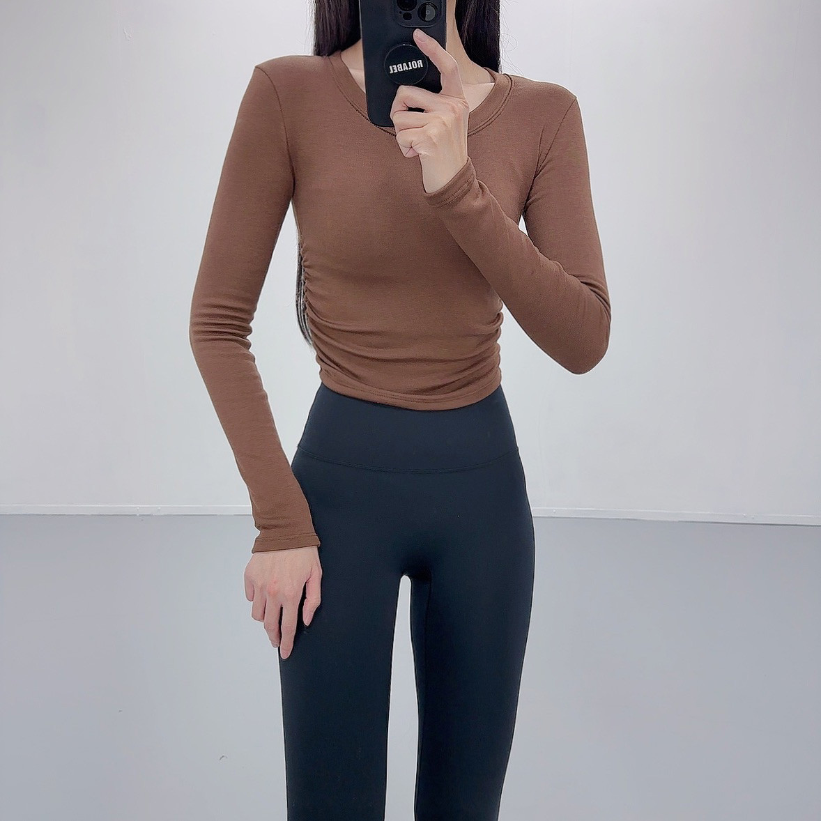로라벨 키치 필라테스복 여성 요가복 필라테스 요가 상의 옷 커버업 운동복 탑 긴팔 크롭 - 상세 이미지 2