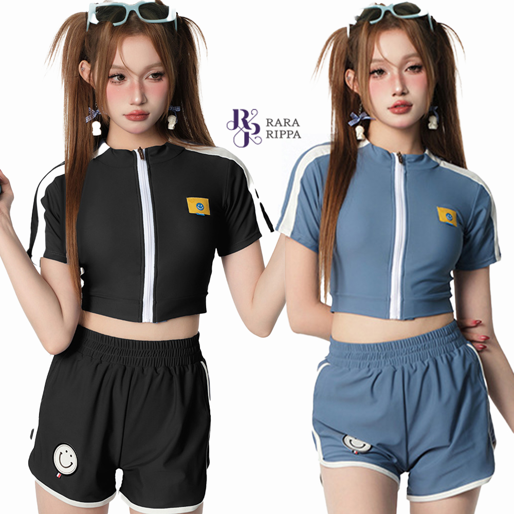 여자 운동복 3PCS 반팔 반바지 해변 피트니스 비치웨어 - 상품 이미지