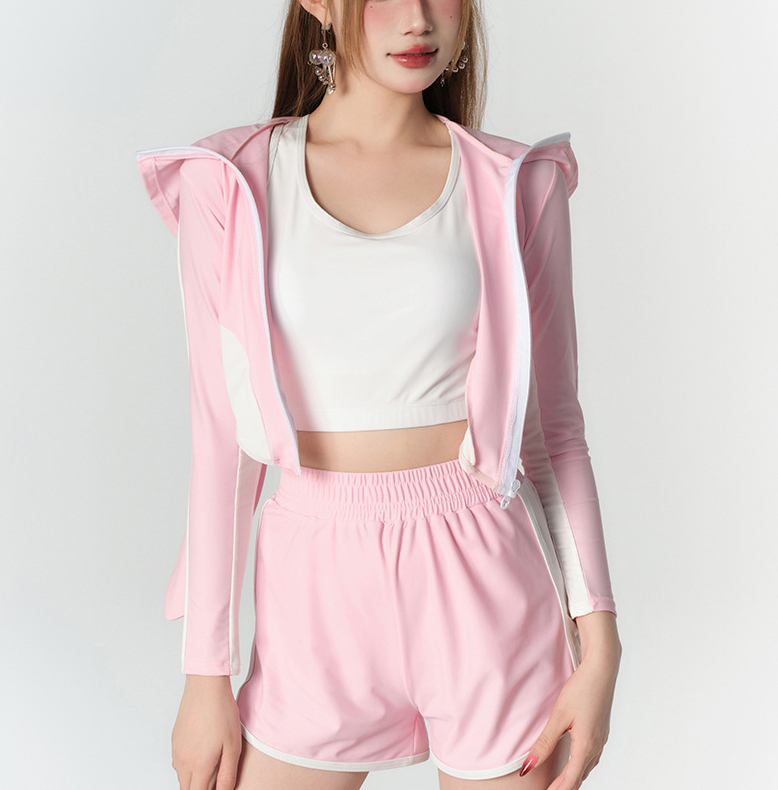 비치웨어 4PCS 긴팔 반바지 해변 운동복 피트니스 퍼플 - 상세 이미지 4