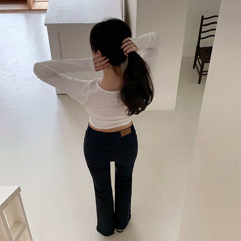 (국내제작)(쫀득스판슬림핏) 아르노 심플 무지 유넥 긴팔 이너 크롭티 ts3978 이미지 4