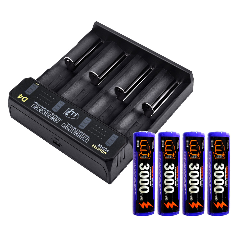 몬스터파워 18650 배터리 4개 4구충전기 세트 C타입 3000mAh - 상세 이미지 4