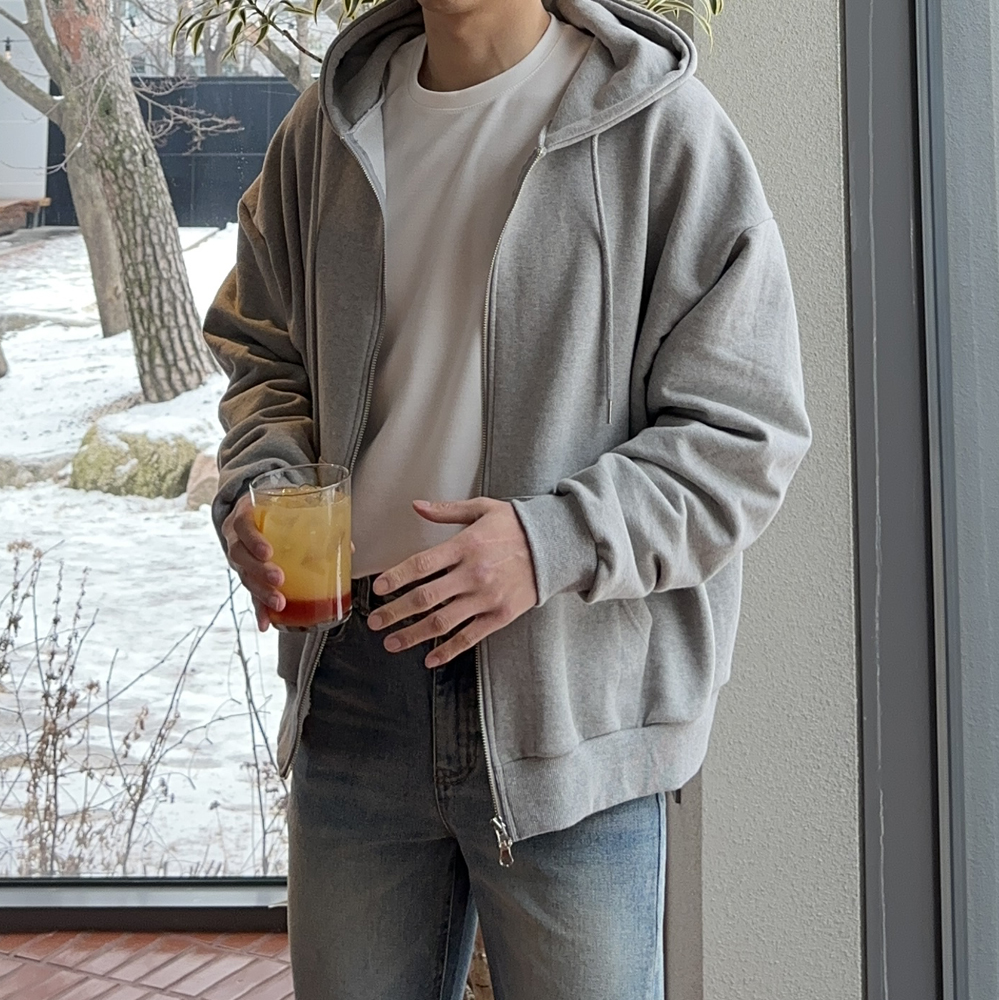 남자후드집업 오버핏 쭈리 맨투맨 커플후드집업