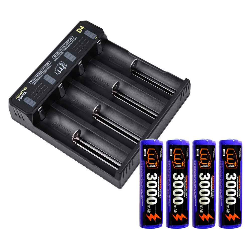 몬스터파워 18650 배터리 4개 4구충전기 세트 C타입 3000mAh 이미지 6