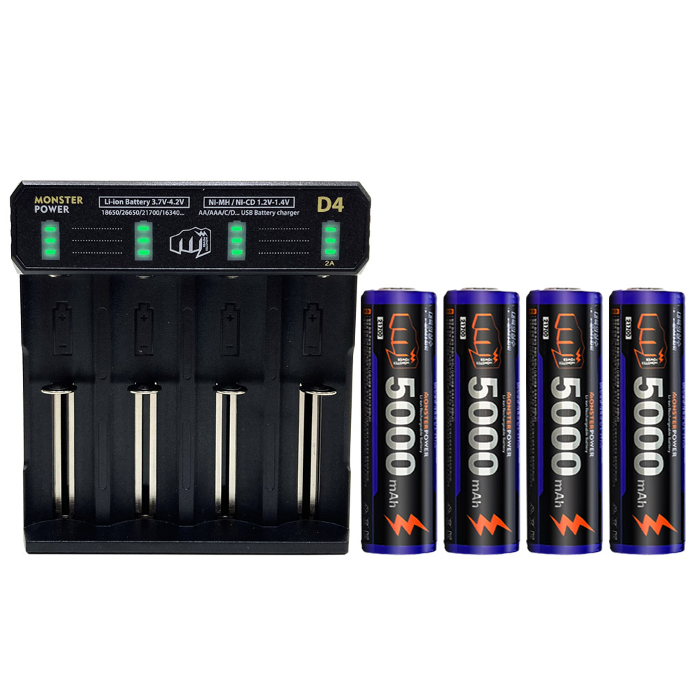 몬스터파워 21700 배터리 4개 4구충전기 세트 C타입 5000mAh - 상품 이미지