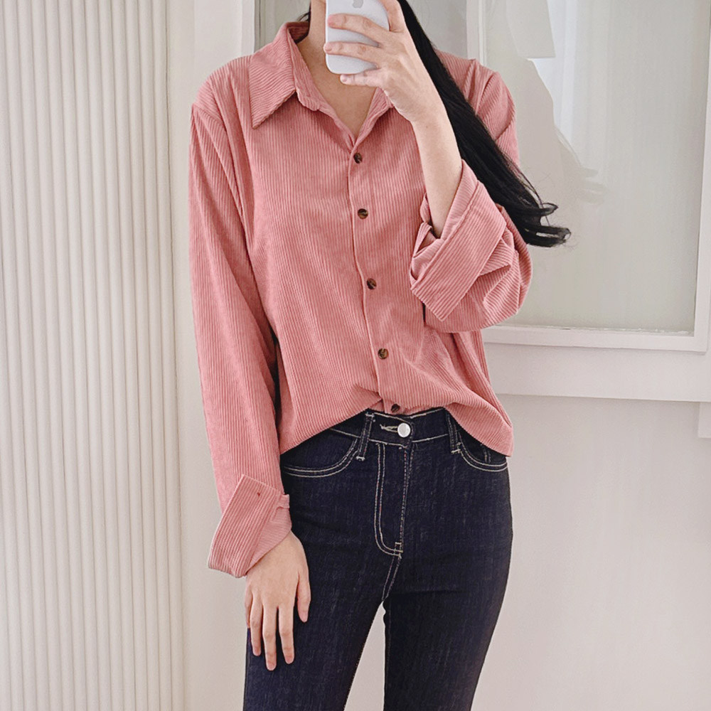 코듀로이 셔츠 루즈핏 골덴 여성 남방 세미 크롭 셔츠 겨울 블라우스 핑크 검정 블루