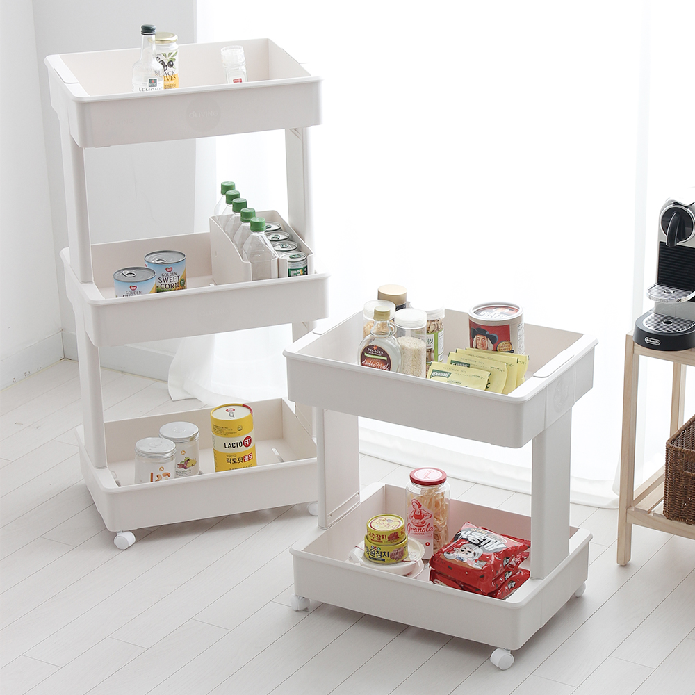 올리빙 이동식 트롤리 수납 주방 식당 카트 왜건 웨건 2단
