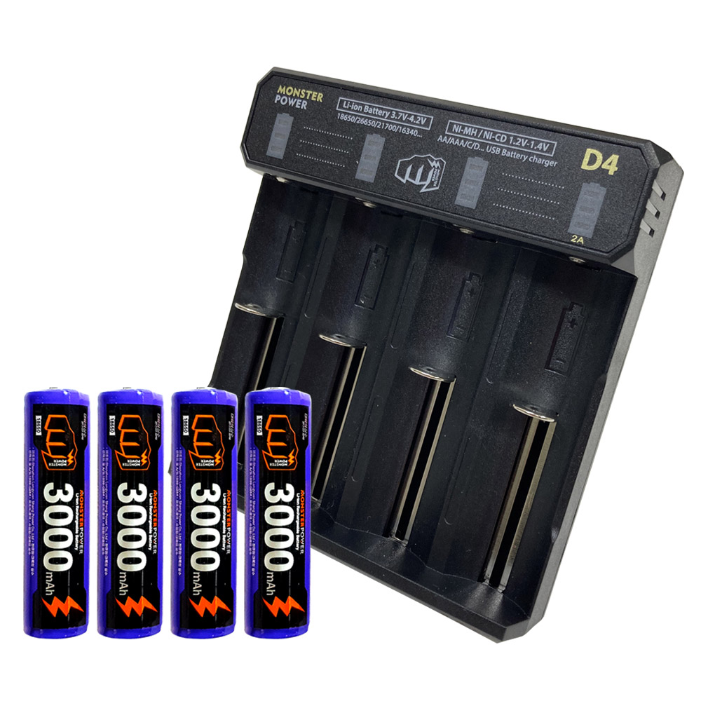 몬스터파워 18650 배터리 4개 4구충전기 세트 C타입 3000mAh - 상세 이미지 5