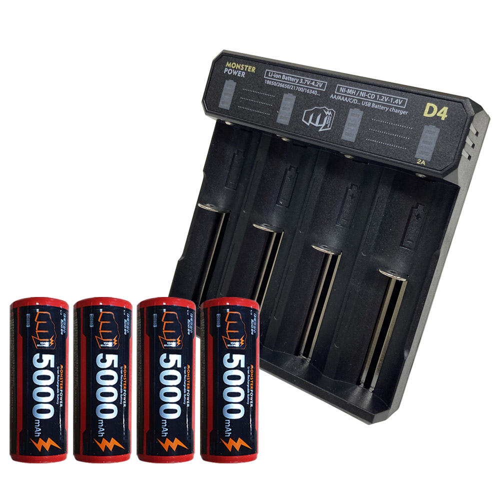 몬스터파워 26650 배터리 4개 4구 충전기 세트 5000mAh C타입 - 상세 이미지 5