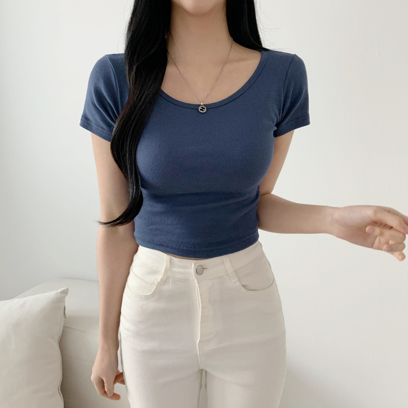 [신상BEST] 쫀쫀 슬림 글램핏 크롭 치즈 반팔 티 - 4color 이미지 3