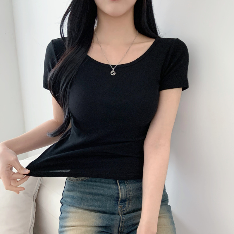 여성 기본 슬림 티셔츠 무지 스판 면 반팔티 이미지 4