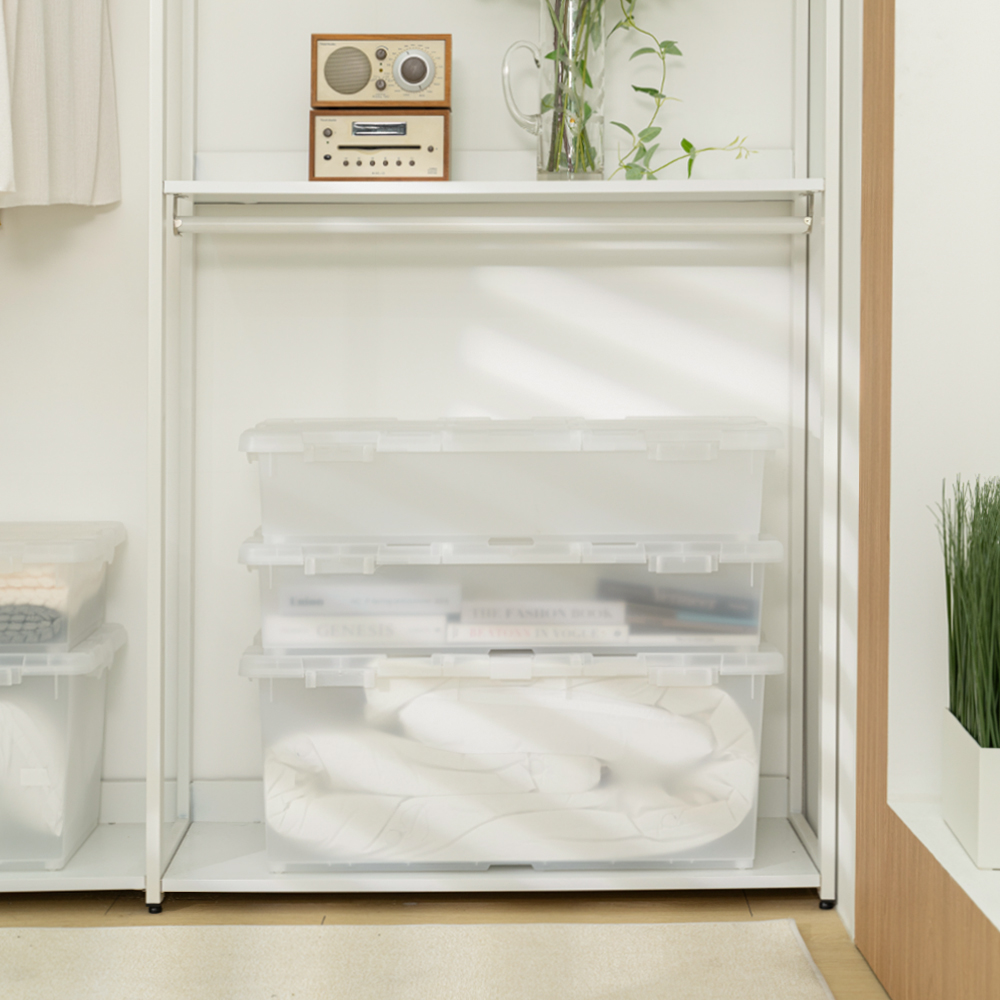 [도착보장] 이지오프 반투명 리빙박스 낮은형 수납 옷장 옷 슬라이딩 정리함 침대밑 수납함 2개