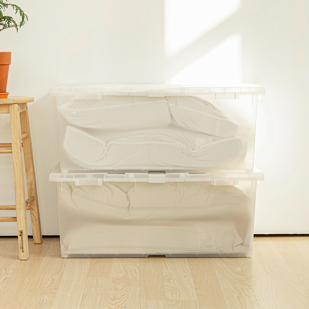 [도착보장] 이지오프 대용량 반투명 리빙박스 높은형 수납 옷장 옷 슬라이딩 정리함 수납함 2개