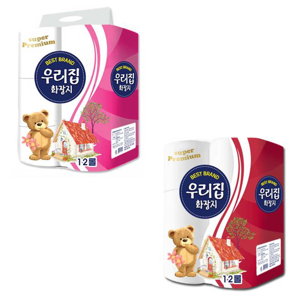 도톰한 펄프 화장지 23m x 12롤 러블리핑크 3겹 휴지