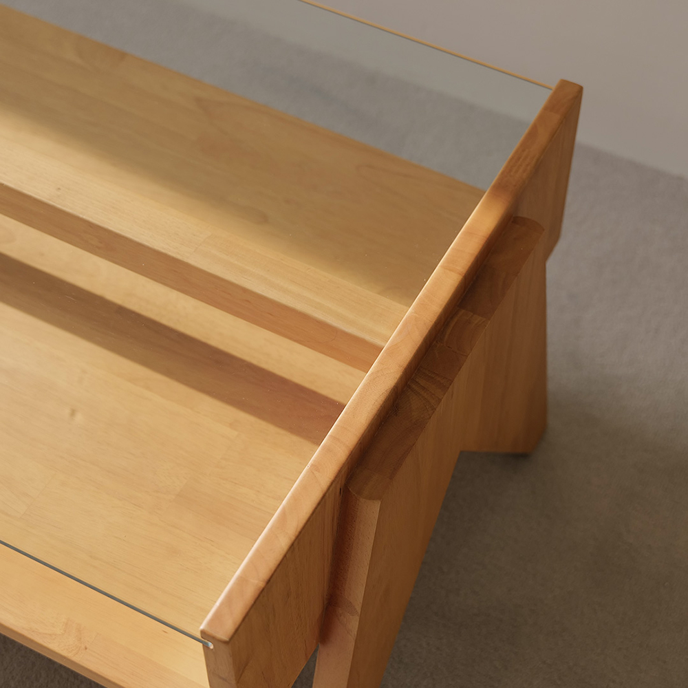 자야캠핑 오울루 2단 원목 좌식 거실 카페 유리 소파 테이블 라이트 브라운 1200