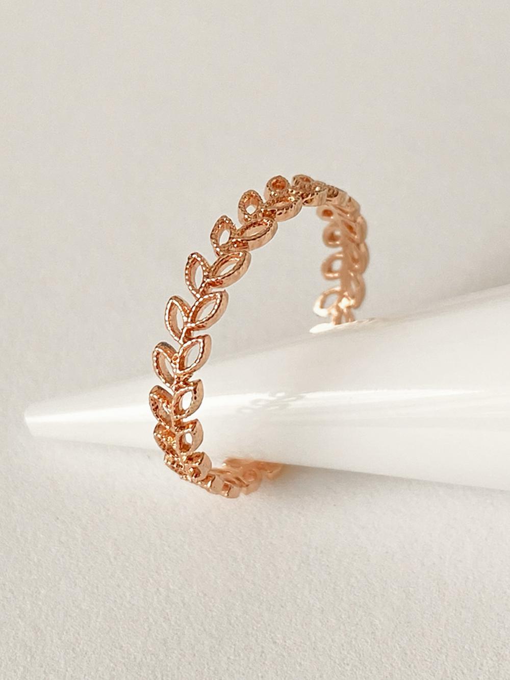 [무배/실버925] 로즈골드 월계수 컷팅 레이어드 은반지