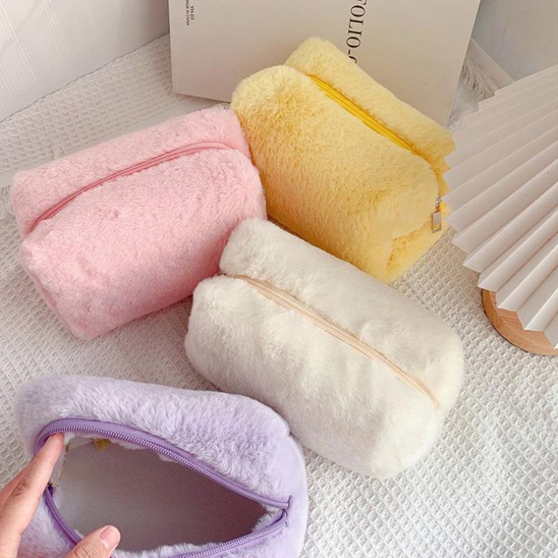 부드러운 다용도 뽀글이 털 파우치 귀여운 여자 메이크업 미니 퍼 이너 백 파스텔 화장품 - 상품 이미지