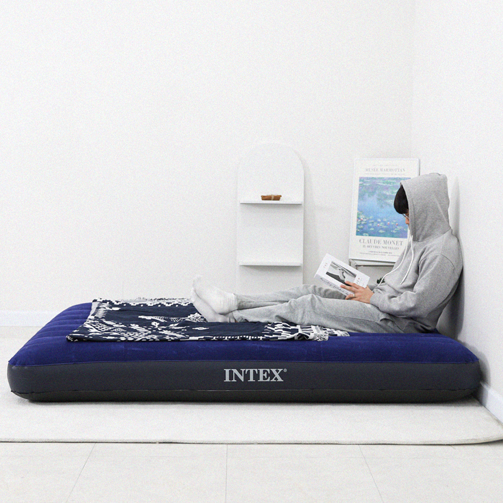 인텍스 에어매트 캠핑매트 침대 캠핑용 휴대용 매트리스 더블 블루 가방
