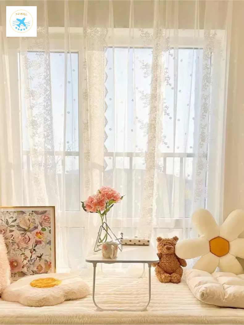 망사 자수 나비 거실 커튼 가림막 카페 크로쉐 레이스 문 빈티지 인테리어 - 상세 이미지 3
