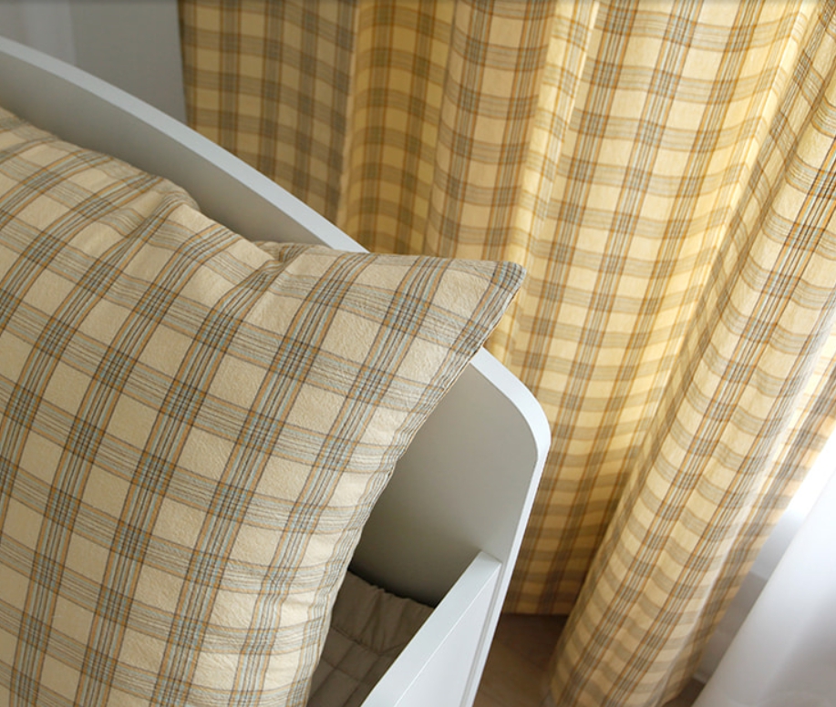 레트로 타탄 체크커튼 옐로우 빈티지 맞춤 아이방 커튼 여아 남아