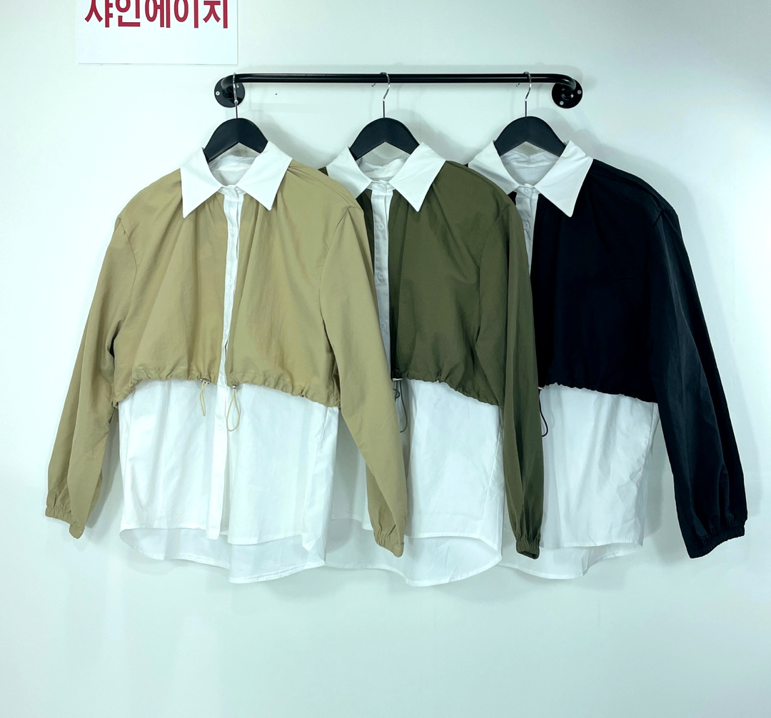 여자여자몰 바스락크롭부착 긴팔 오버핏셔츠 캐쥬얼 유니크남방 배색 화이트셔츠 - 상세 이미지 4