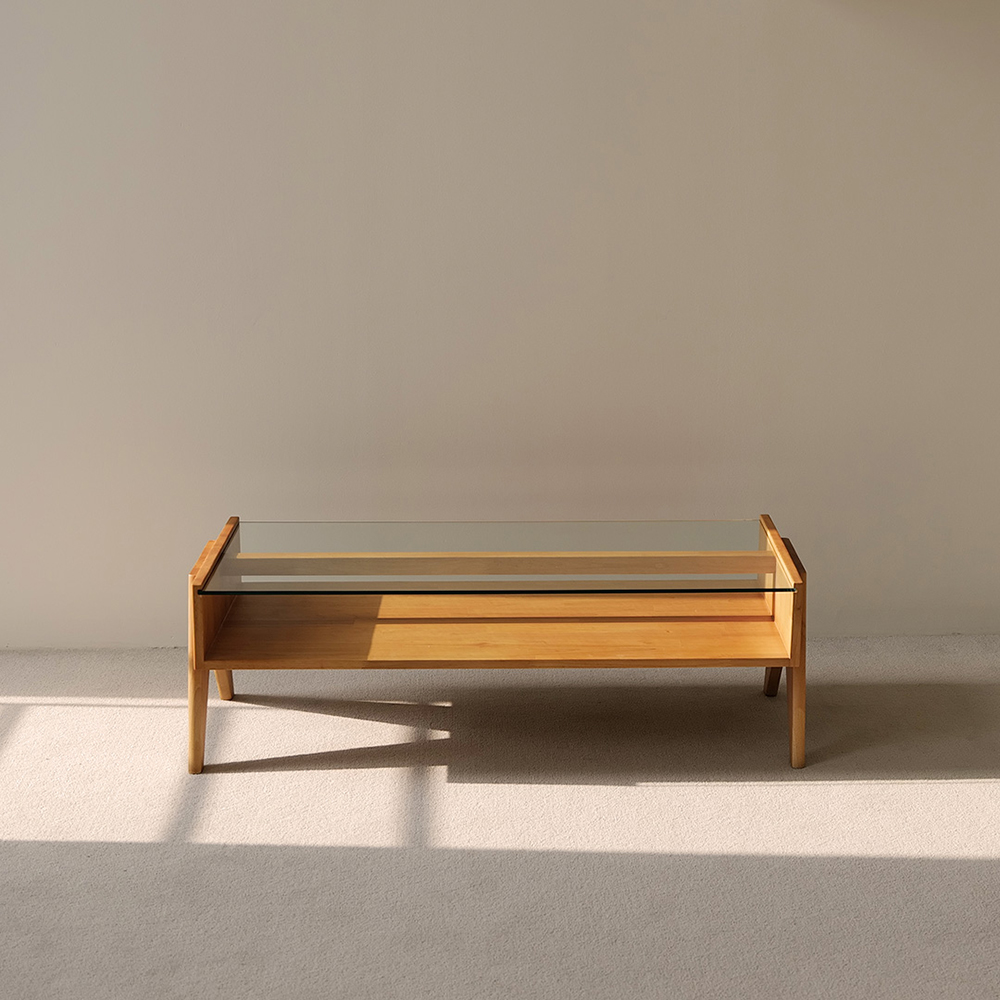 자야캠핑 오울루 2단 원목 좌식 거실 카페 유리 소파 테이블 라이트 브라운 1200