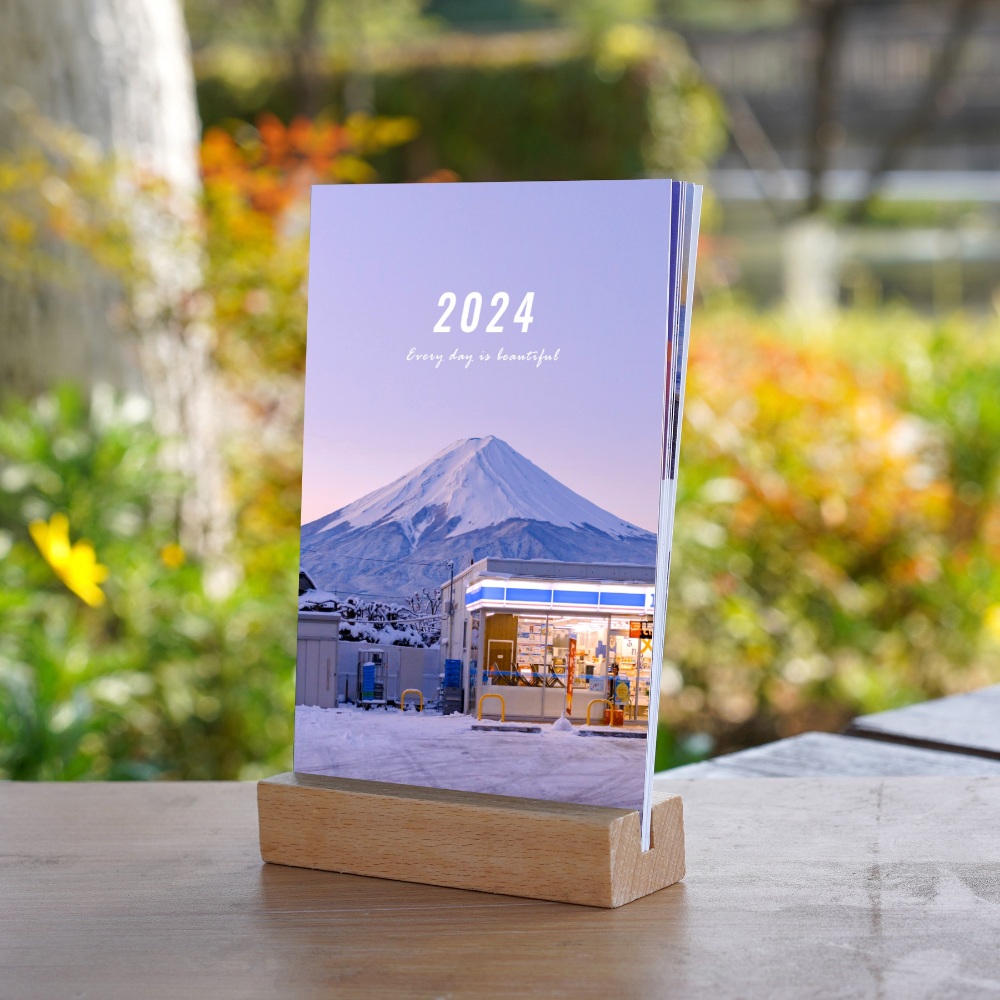 일본 후지산 설산 풍경 예쁜 경치 새해 2024 달력 캘린더 데스크탑 책상 벽 소품 원목 - 상세 이미지 2
