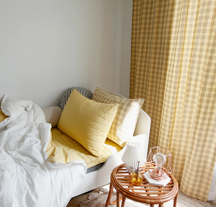 레트로 타탄 체크커튼 옐로우 빈티지 맞춤 아이방 커튼 여아 남아