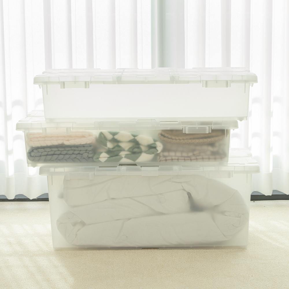 [도착보장] 이지오프 반투명 리빙박스 낮은형 수납 옷장 옷 슬라이딩 정리함 침대밑 수납함 2개