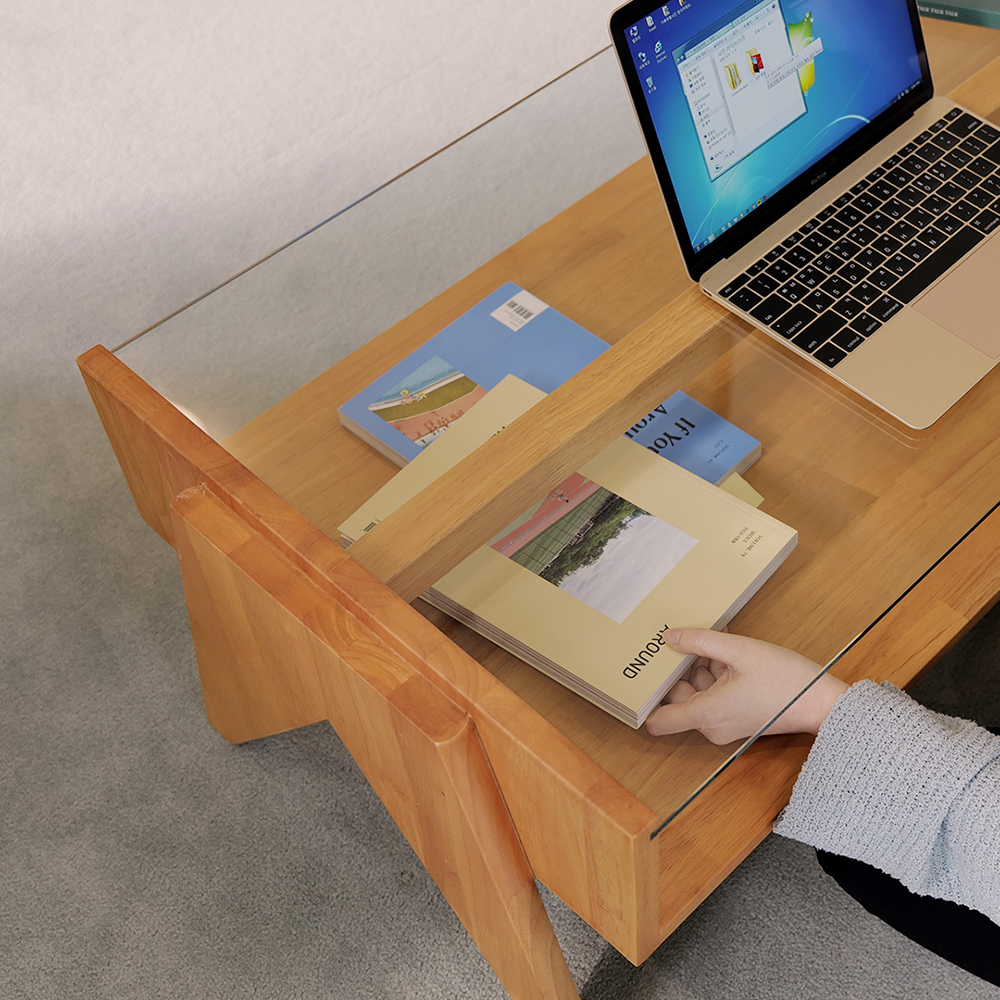 자야캠핑 오울루 2단 원목 좌식 거실 카페 유리 소파 테이블 라이트 브라운 1200