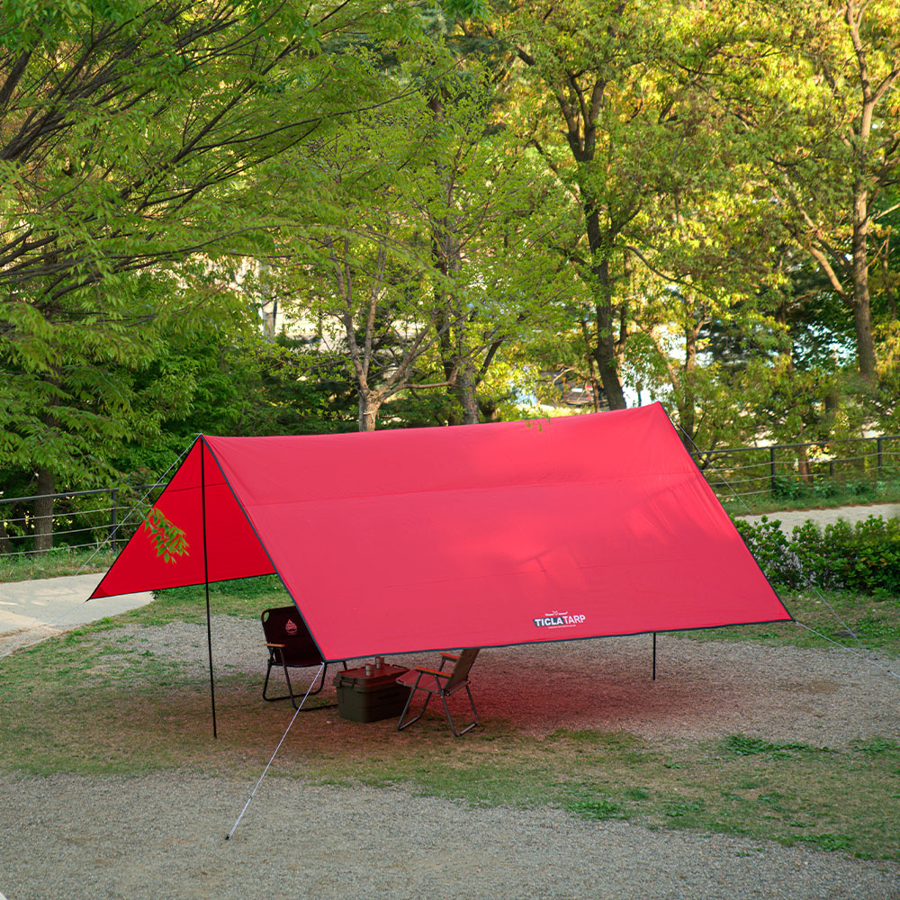 빈슨메시프 티클라 렉타 타프 풀구성 차박 캠핑 타프스크린 그늘막 450x450cm, 레드