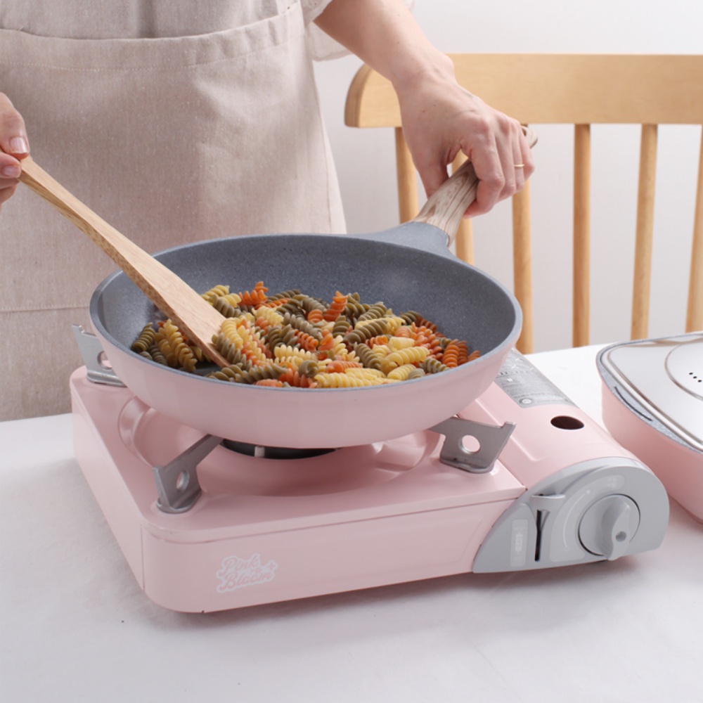 핑크 휴대용 가스버너 캠핑 버너 썬터치 브루스타 후라이팬 2종 세트