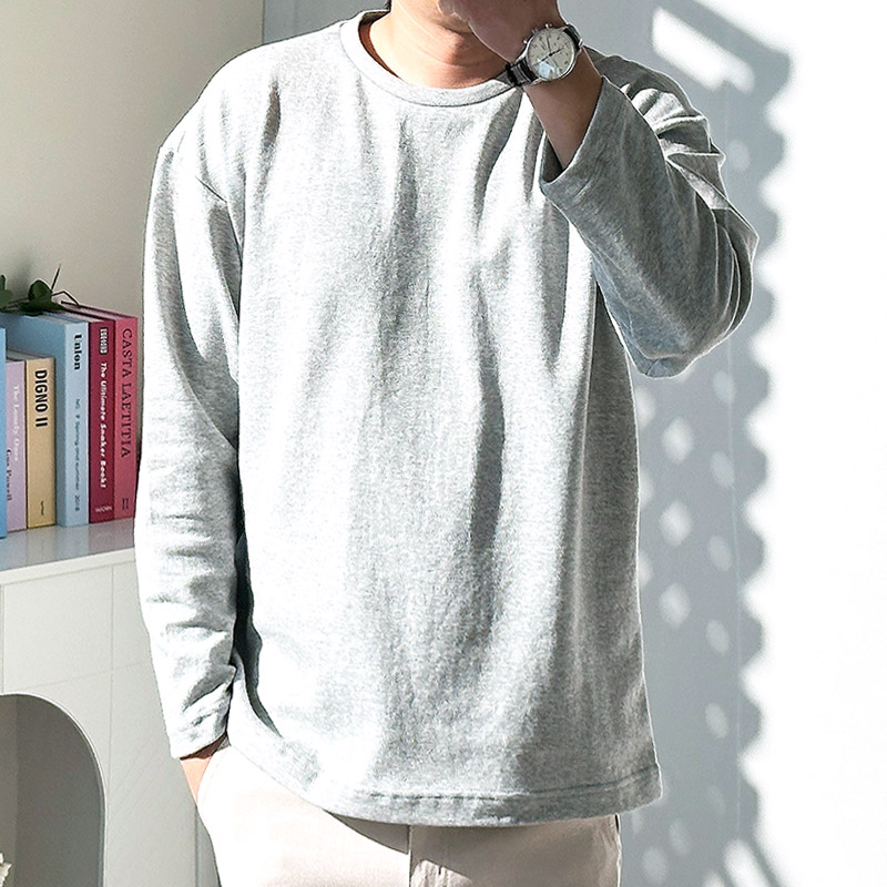 남자 긴팔티 빅사이즈 오버핏 무지 라운드넥 - 상세 이미지 3