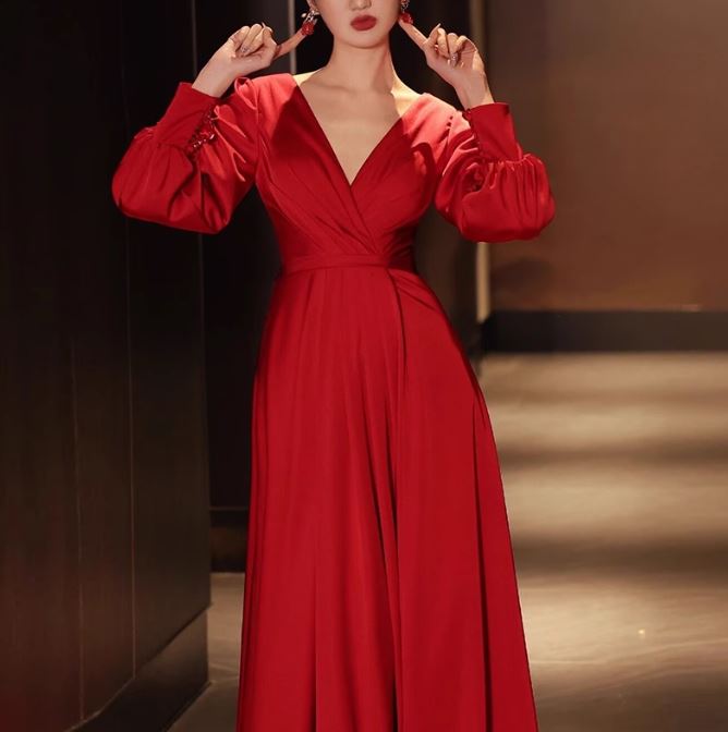 브라이덜샤워 졸업 스냅촬영 브이넥 파티복 셀프웨딩 레드드레스 이미지 4