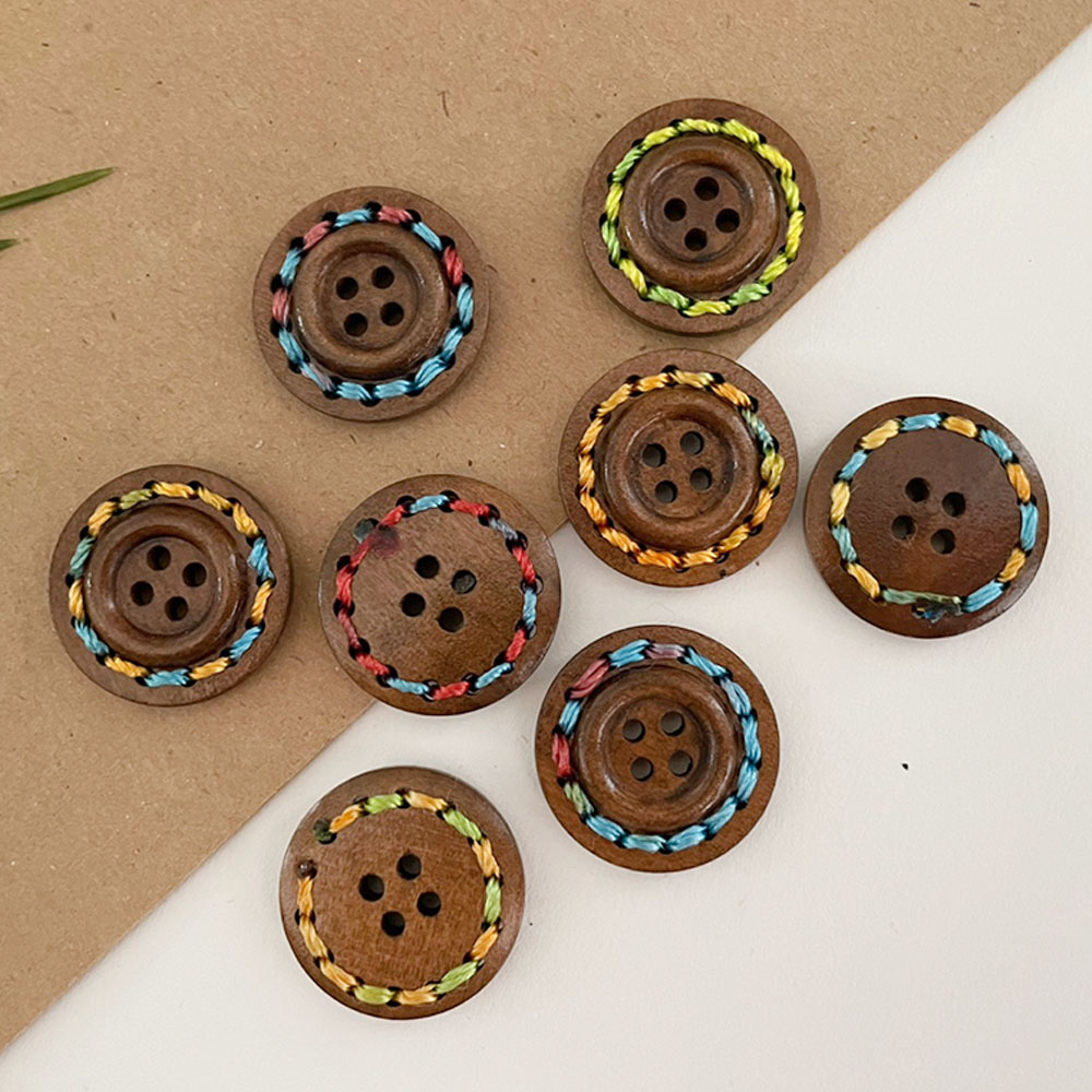 DIY) 25mm 카멜브라운 무지개 컬러스티치 우드단추 나무단추 단추부자재- (8개) - 상세 이미지 2