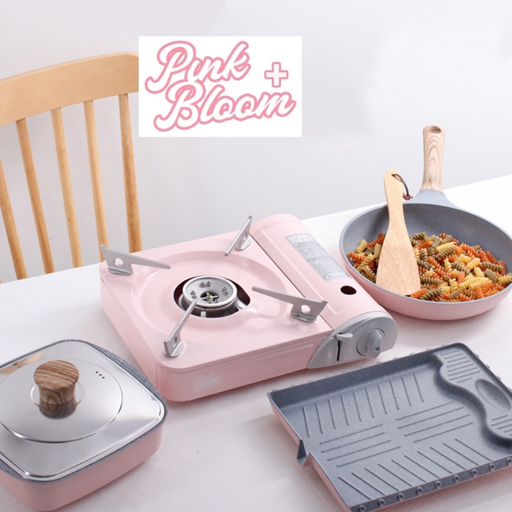 핑크 휴대용 가스버너 캠핑 버너 썬터치 브루스타 후라이팬 2종 세트