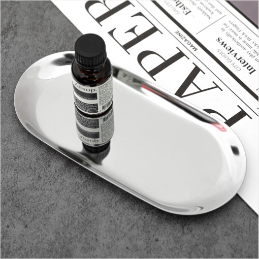 스텐 쟁반 메탈 트레이 카페 다용도 미니 오일 트레이 타원형 실버 소형