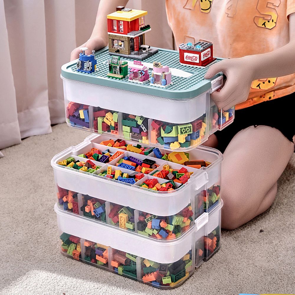 장난감 레고정리 수납함 다용도 칸막이 정리함 민트 3단