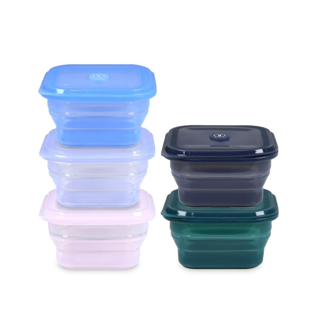 3단 폴딩 실리콘 밀폐용기 냉동밥용기 밥팩 푸쉬락(지켜락) 400ml 5종 세트 - 상세 이미지 3
