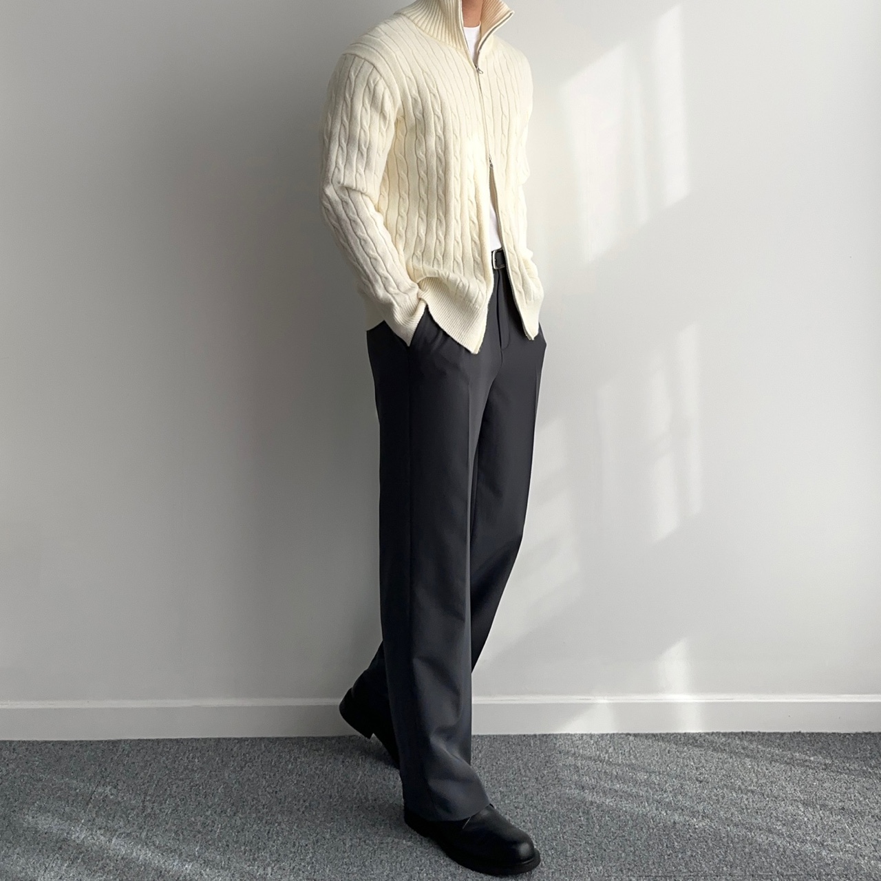 1+1 세미와이드슬랙스 테이퍼드핏 남자와이드슬랙스 - 상세 이미지 4